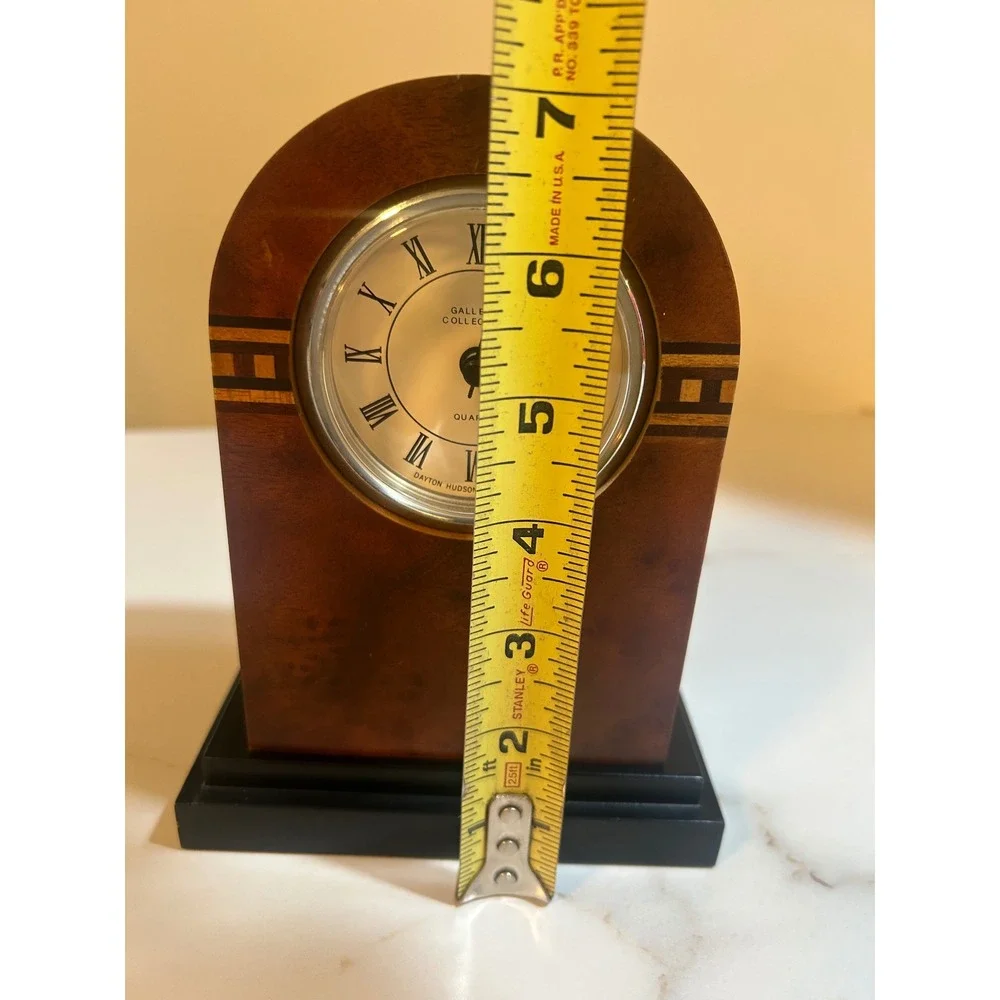 Gallery Collection Dayton Hudson Burl Wood Quartz Desk Clock Roman Numeral Inlay